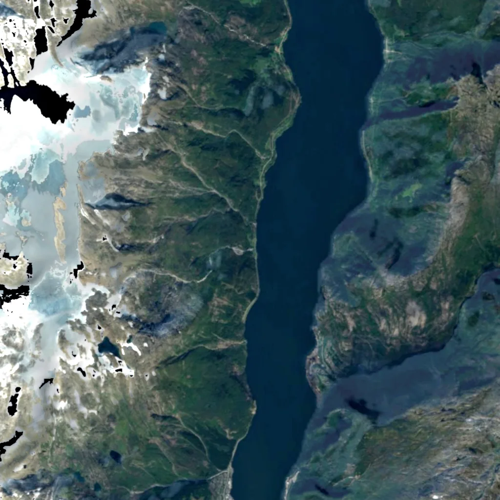Ædnafossen seen from above (Sentinel-2)