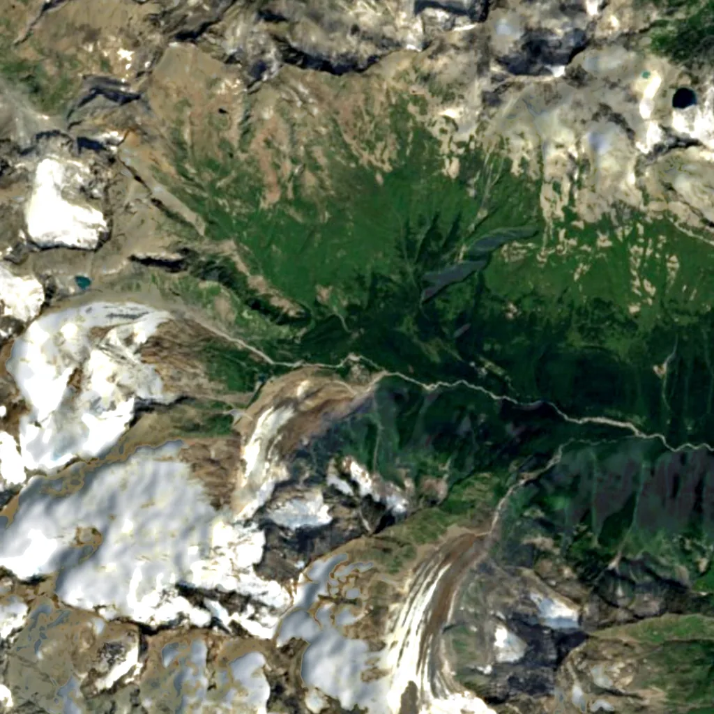 Alibeksky Waterfall seen from above (Sentinel-2)