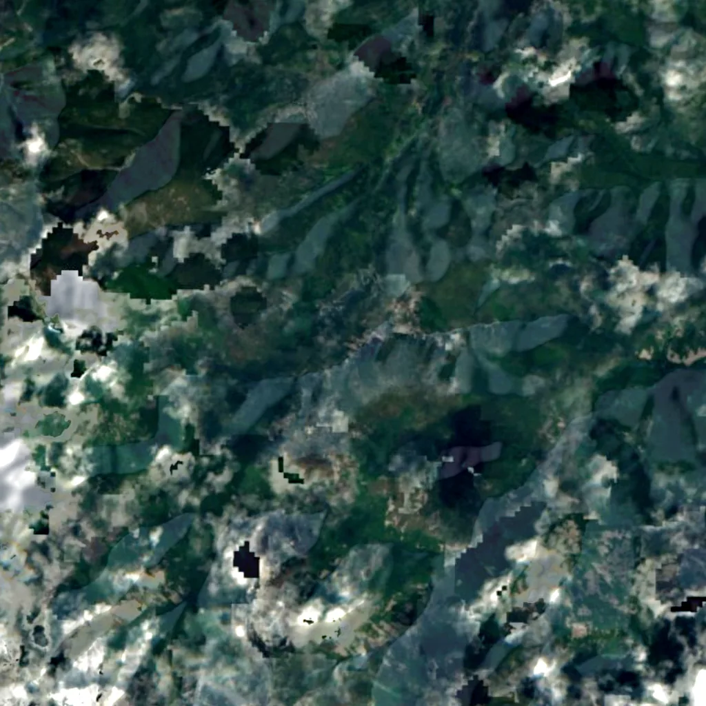 Amginsky Waterfall seen from above (Sentinel-2)