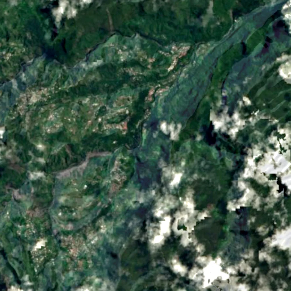 Bridal Veil Falls (Salazie) seen from above (Sentinel-2)