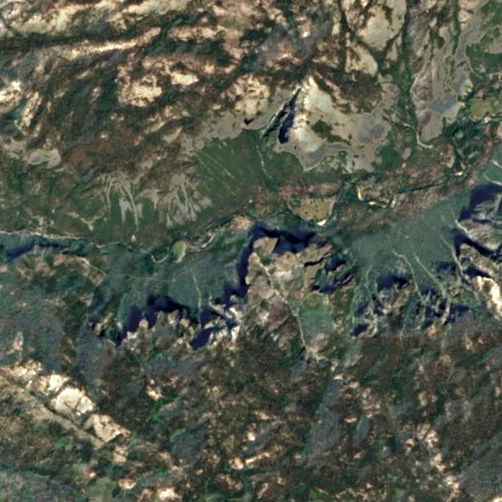 Bridalveil Fall seen from above (Sentinel-2)