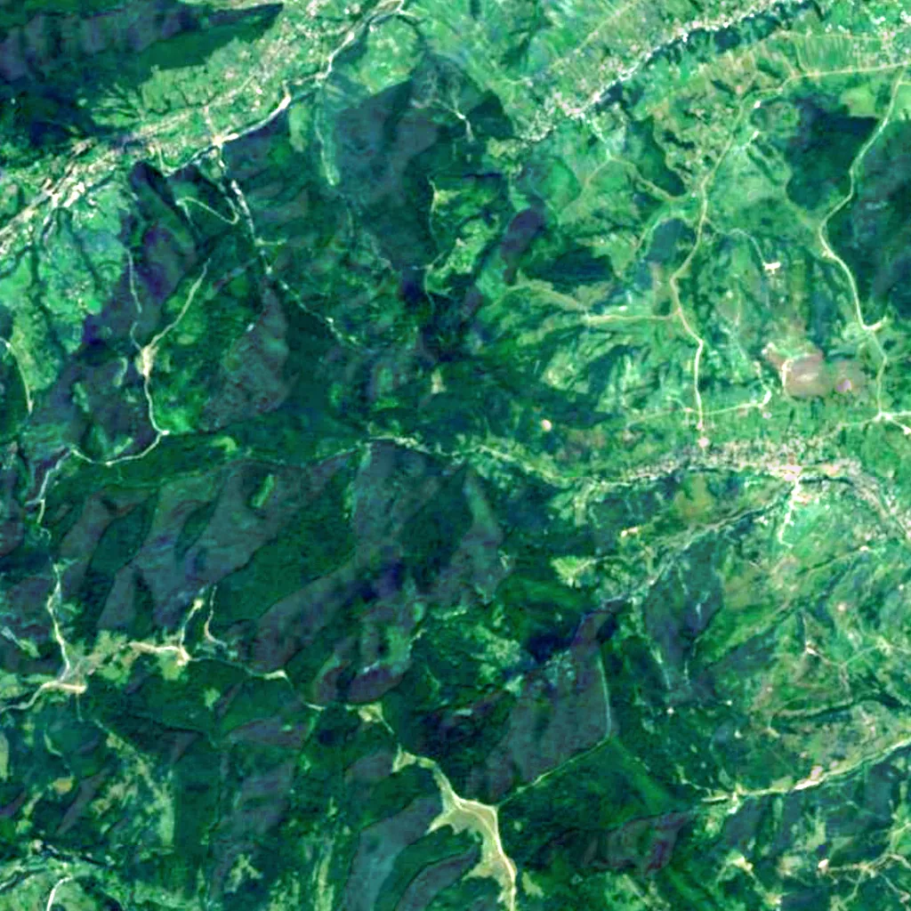 Bytkivchyk Waterfall seen from above (Sentinel-2)