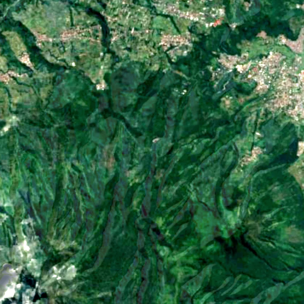 Coban Rondo Waterfall seen from above (Sentinel-2)