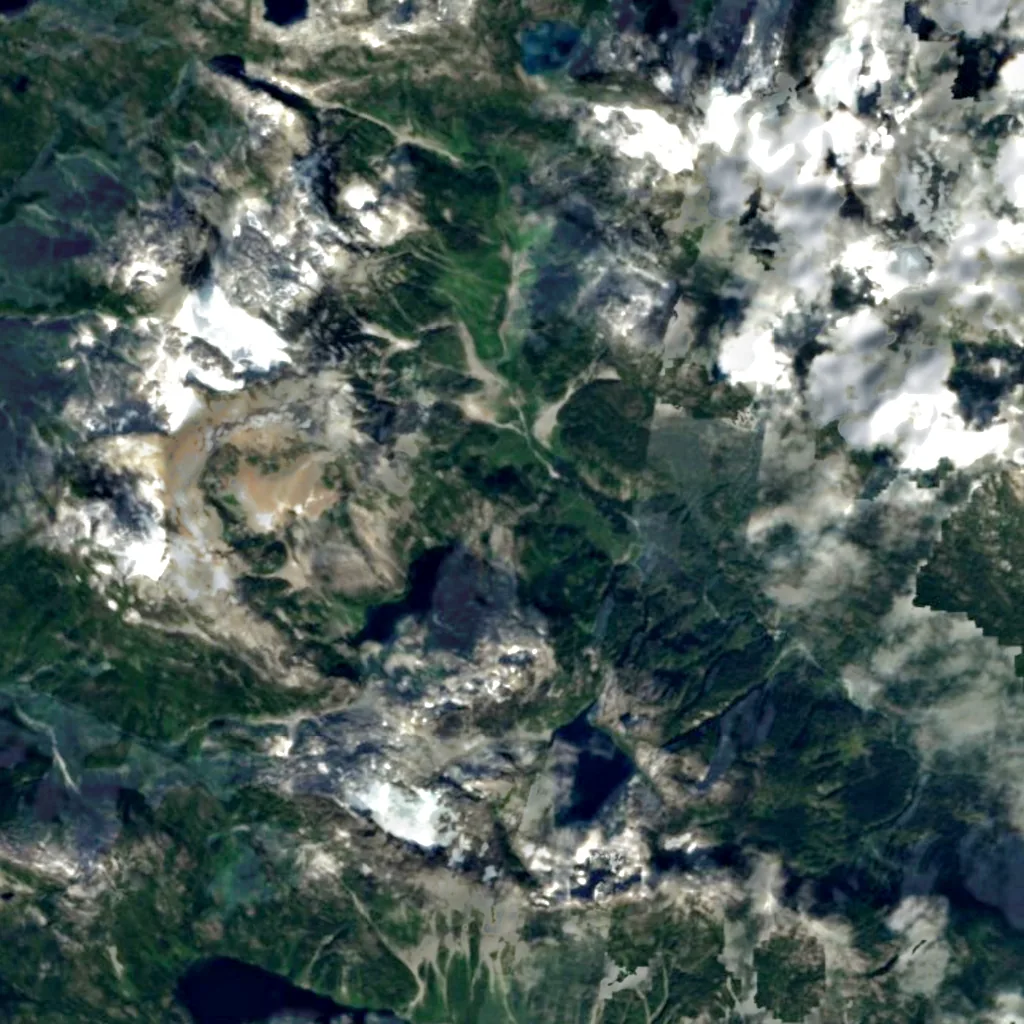 Della Falls seen from above (Sentinel-2)