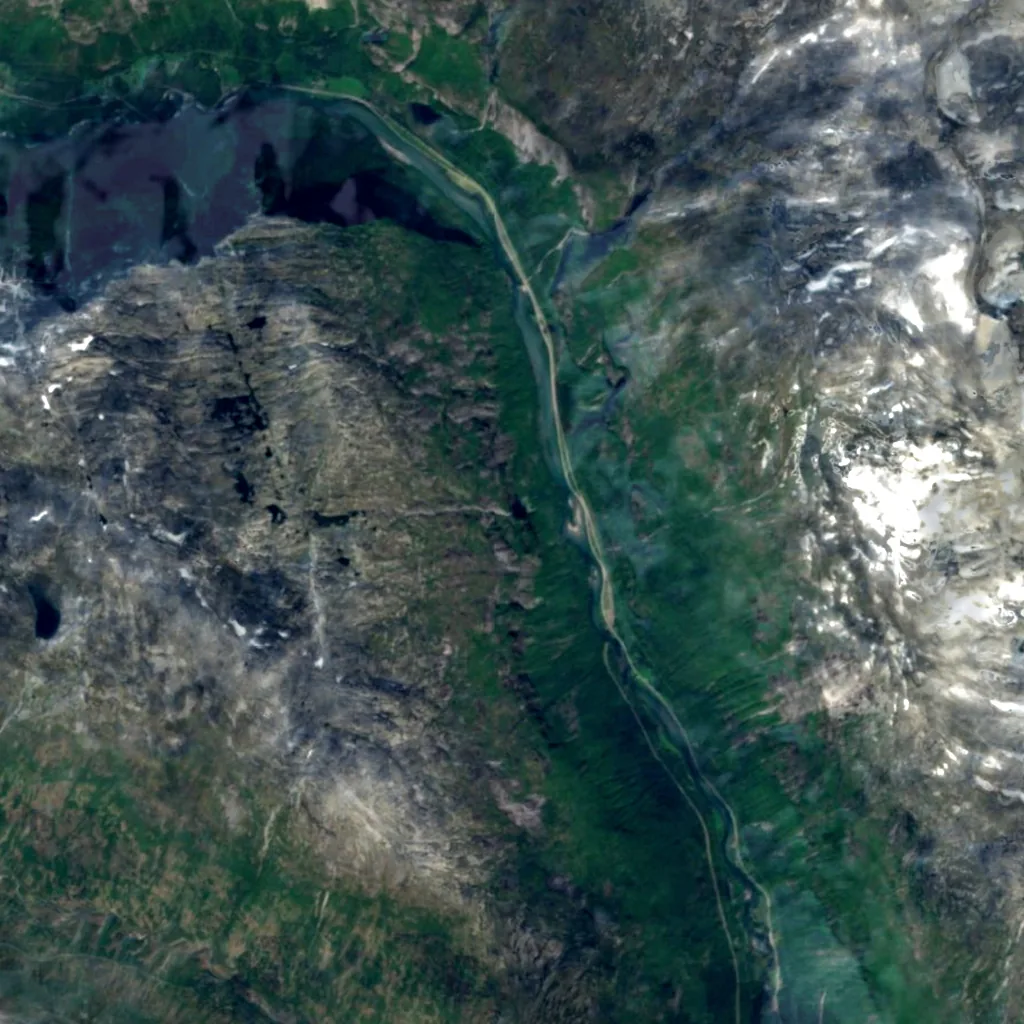 Døntefossen seen from above (Sentinel-2)