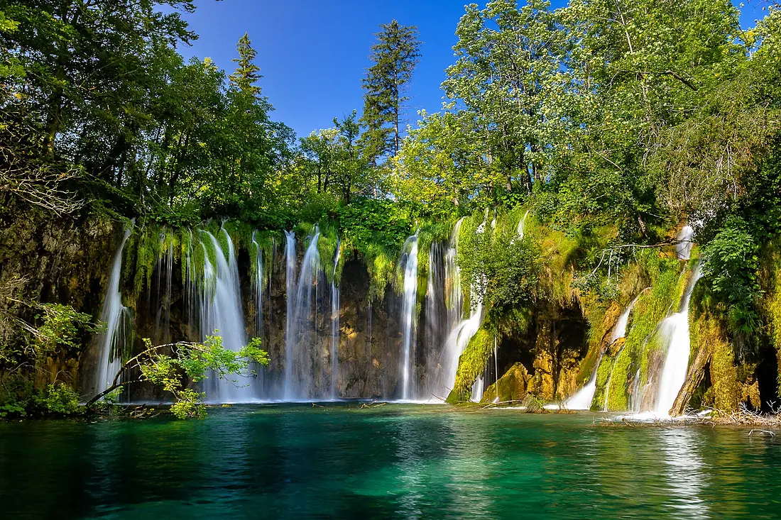Beautiful waterfall and lagoon in the park