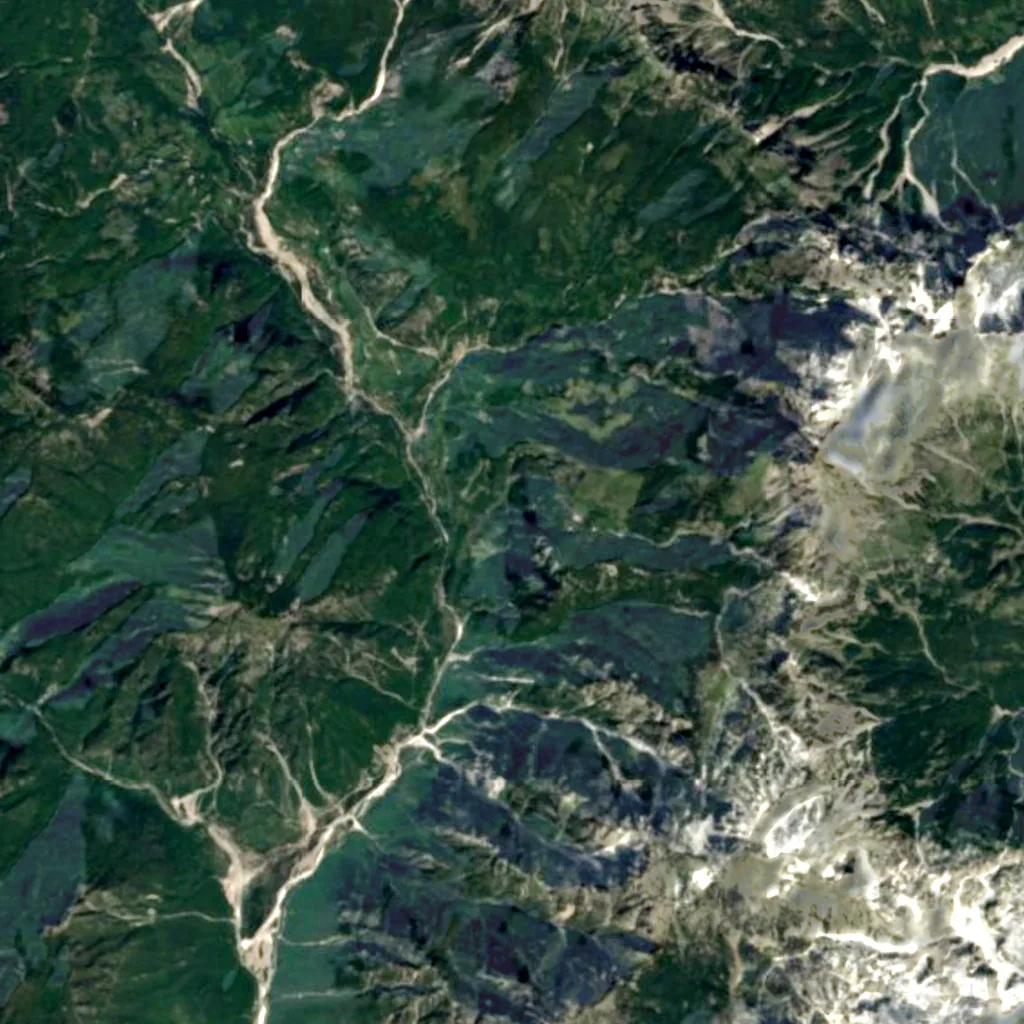 Grunas Waterfall seen from above (Sentinel-2)