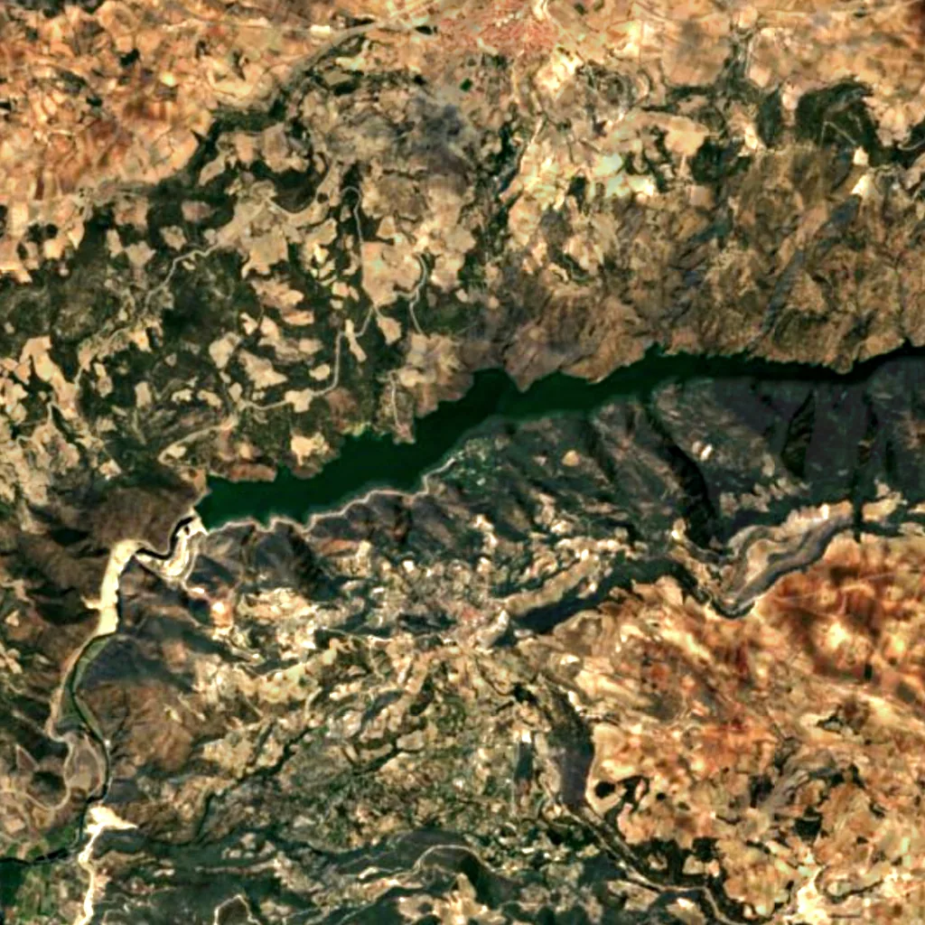 Güney Waterfall seen from above (Sentinel-2)