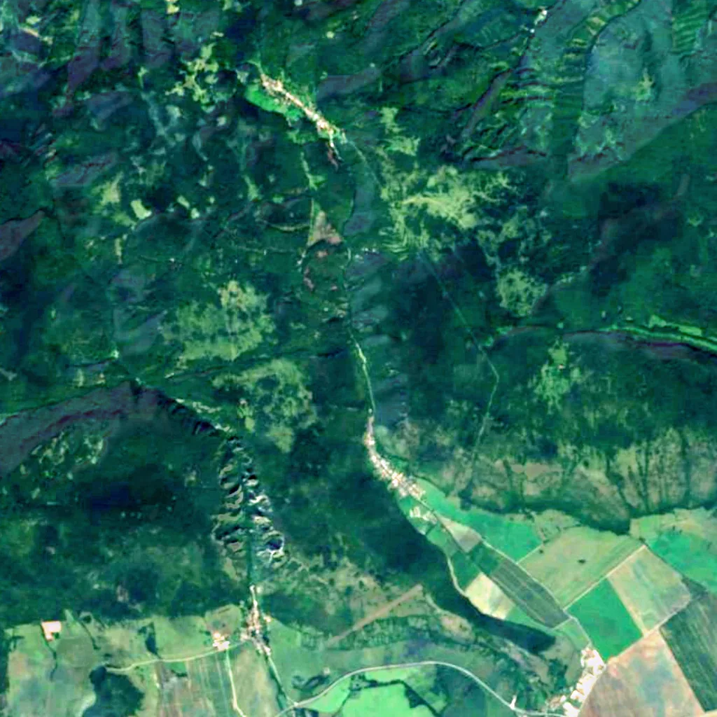Hájske Waterfalls seen from above (Sentinel-2)