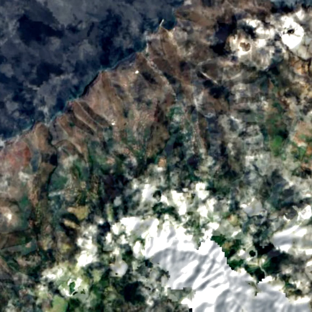 Heart Shaped Waterfall seen from above (Sentinel-2)