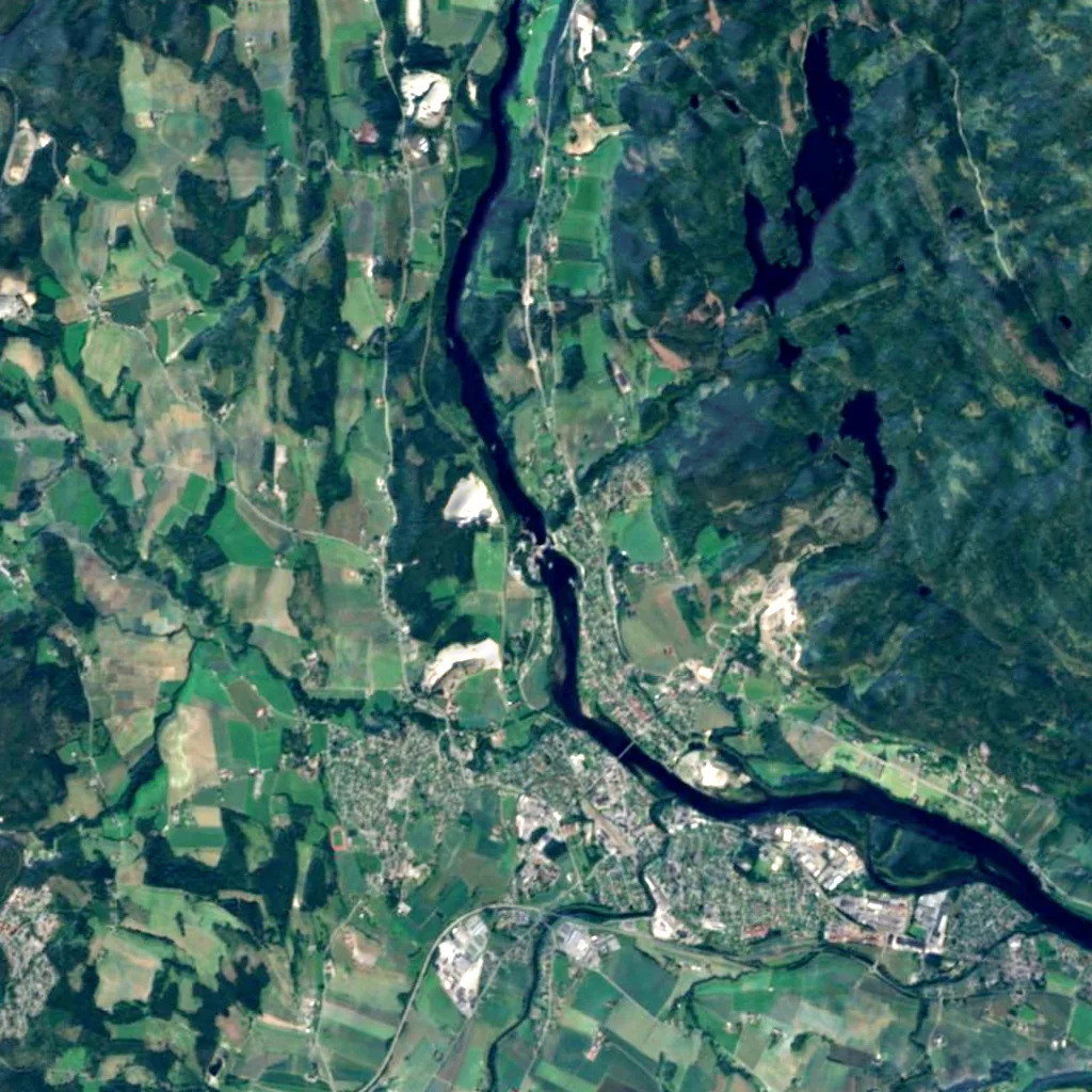 Hellefossen seen from above (Sentinel-2)