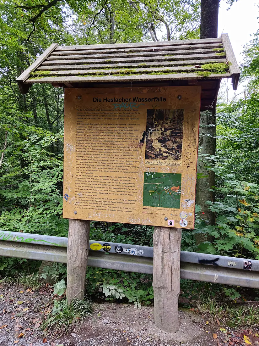 Heslacher Wasserfälle Hinweisschild