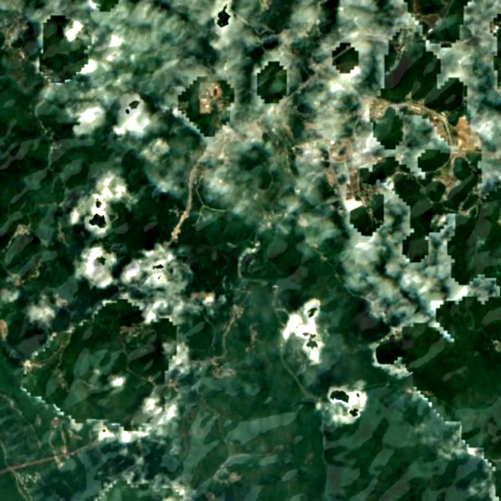 Huangguoshu Waterfall seen from above (Sentinel-2)