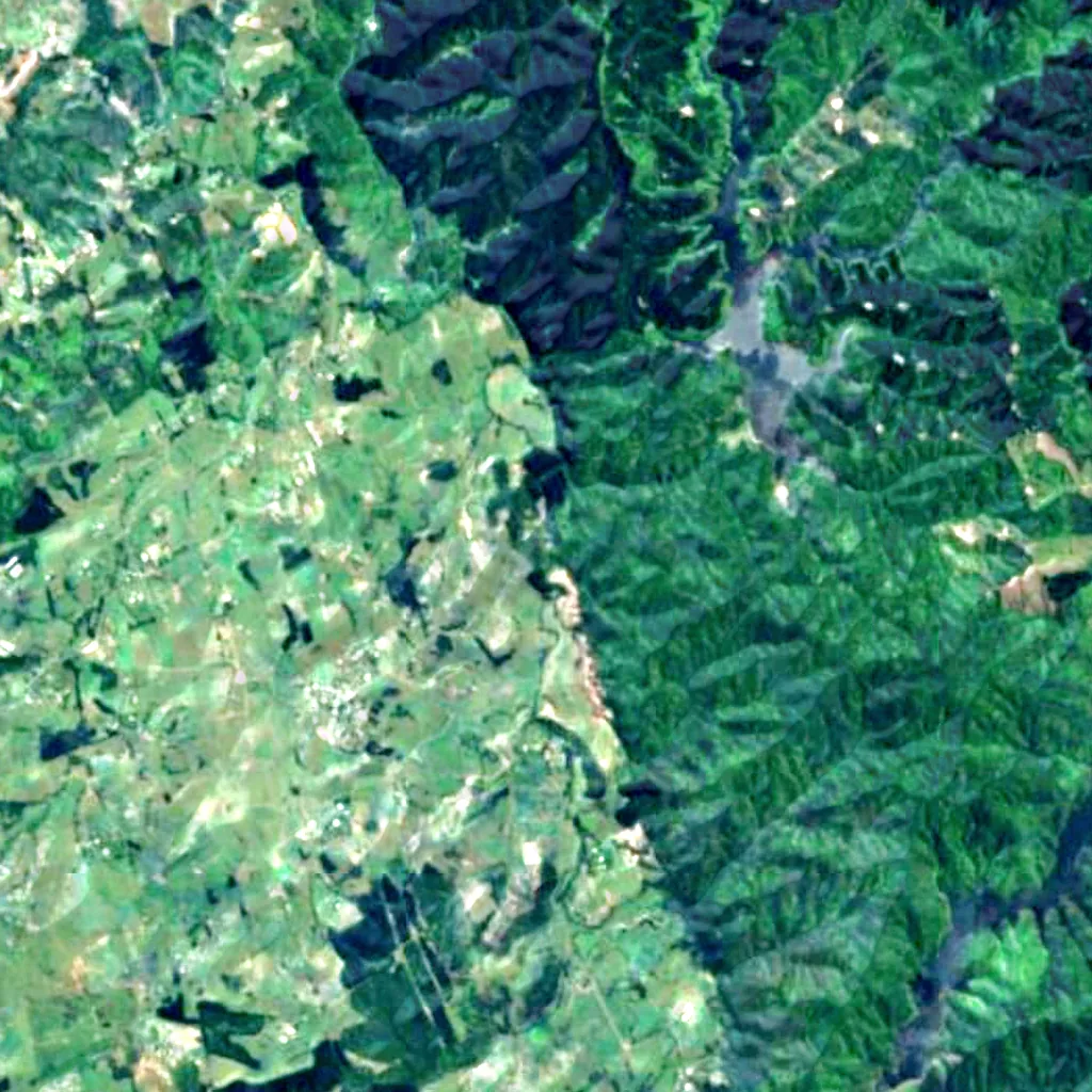 Hūnua Falls seen from above (Sentinel-2)