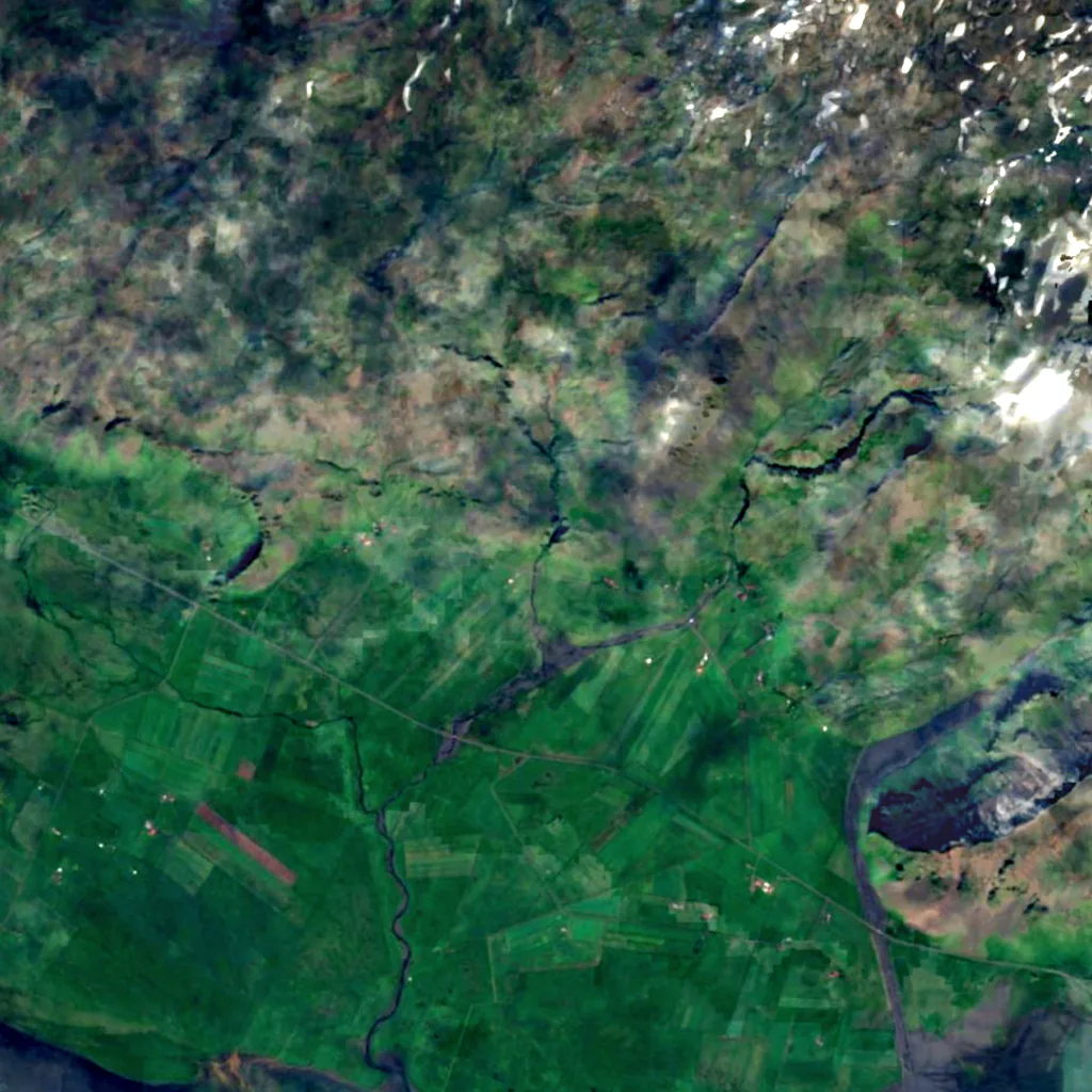 Írárfoss seen from above (Sentinel-2)