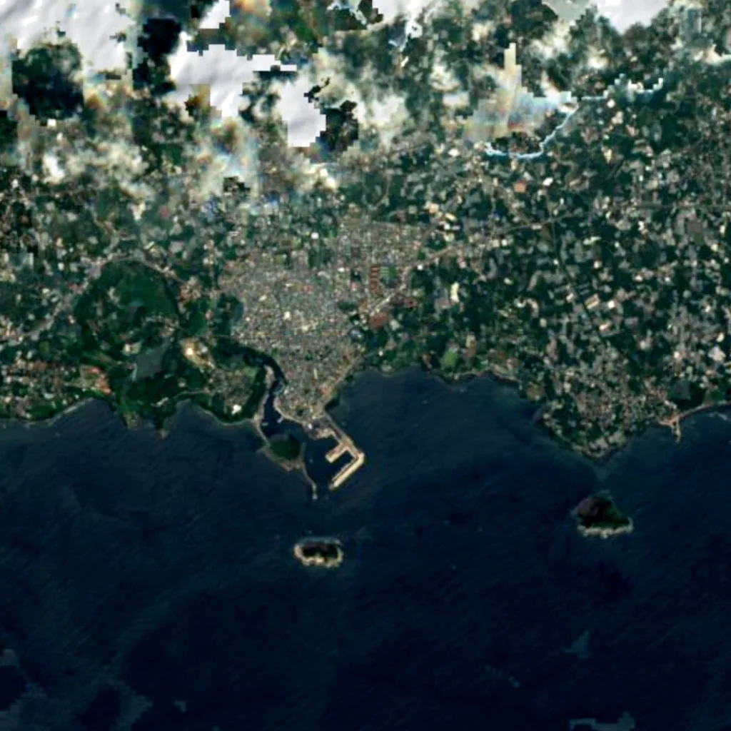 Jeongbang Waterfall seen from above (Sentinel-2)