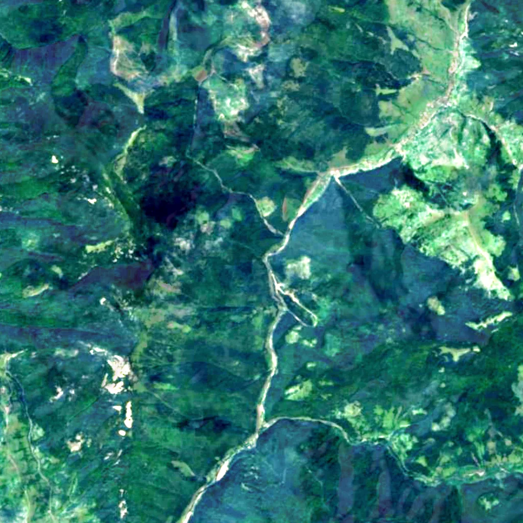 Kamianka Waterfall (Synevyr) seen from above (Sentinel-2)