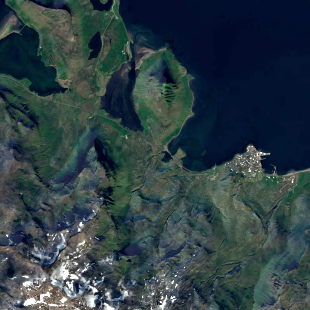 Kirkjufellsfossar seen from above (Sentinel-2)