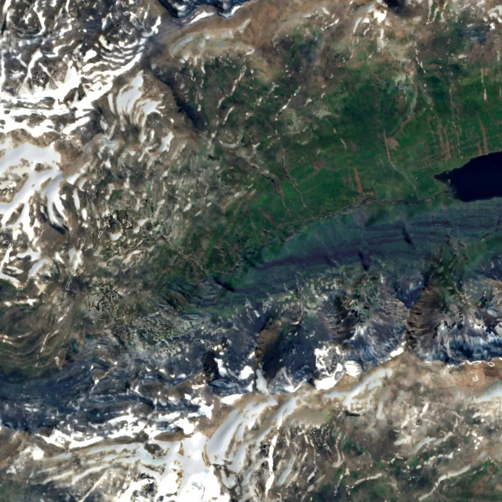 Klifbrekkufossar seen from above (Sentinel-2)
