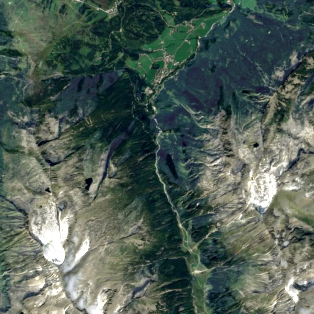 Krimml Waterfalls seen from above (Sentinel-2)