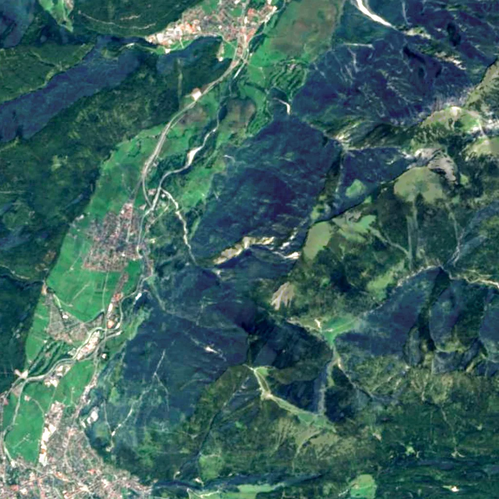 Kuhfluchtquelle bei Farchant seen from above (Sentinel-2)