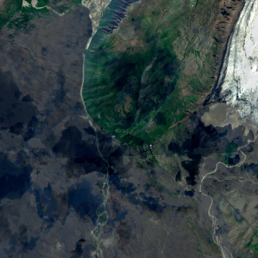 Magnúsarfoss seen from above (Sentinel-2)