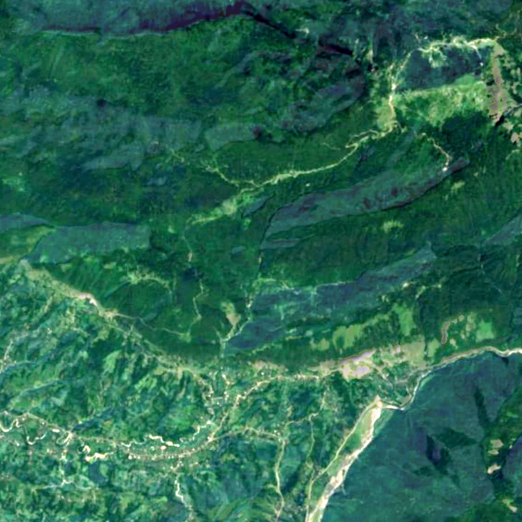 Ochkhomuri Waterfall Natural Monument seen from above (Sentinel-2)