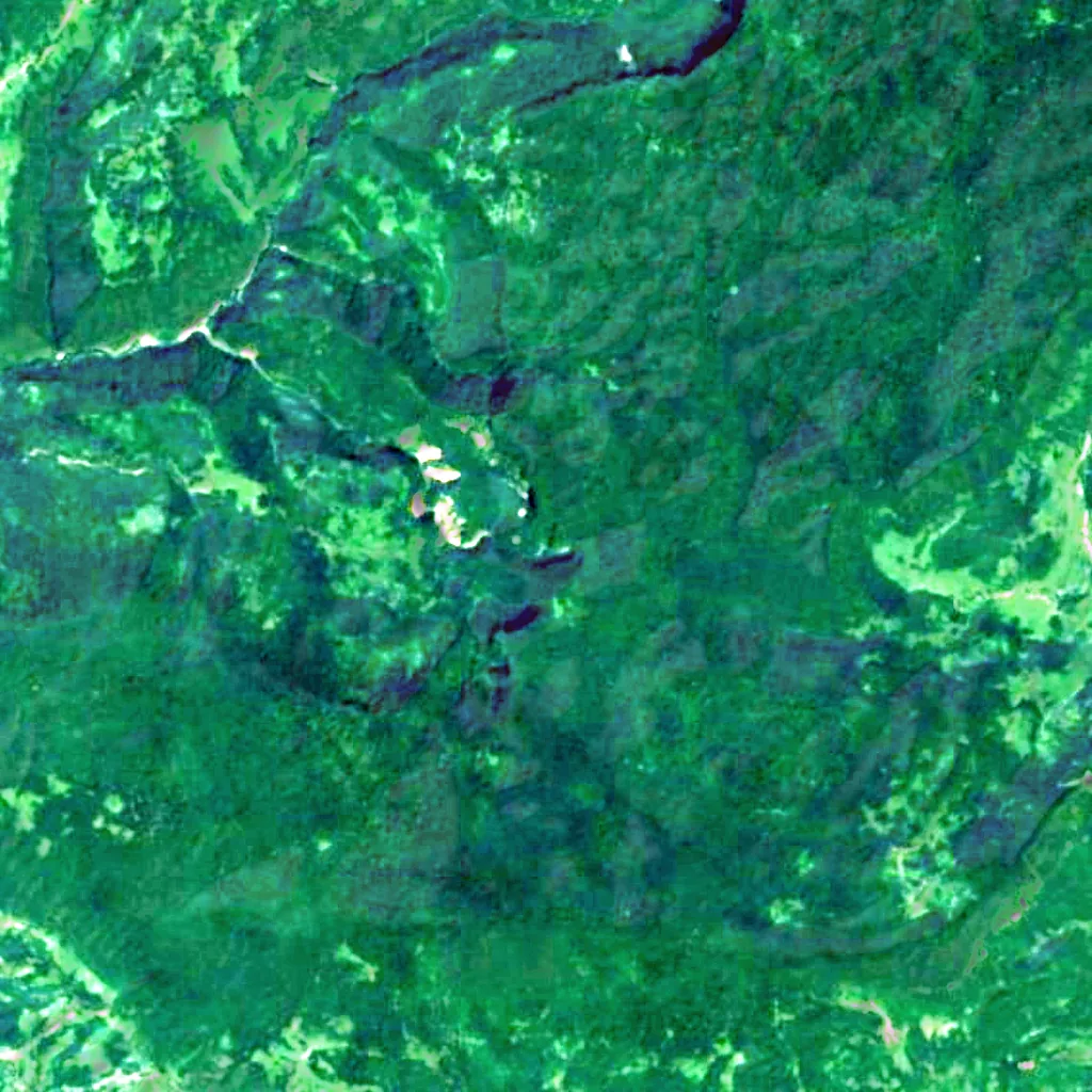 Oniore Waterfall and Toba First Cave Natural Monuments seen from above (Sentinel-2)