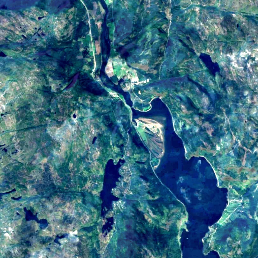 Reiårsfossen seen from above (Sentinel-2)