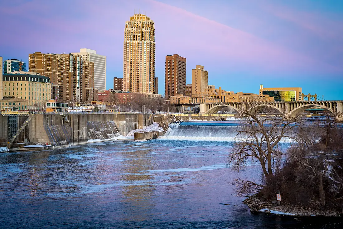 A view of downtown Minneapolis from the Stone Arch Bridge
