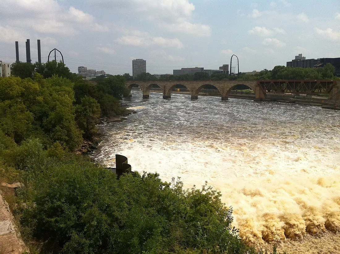 Looking downriver from Saint Anthony Falls at Stone Arch Bridge