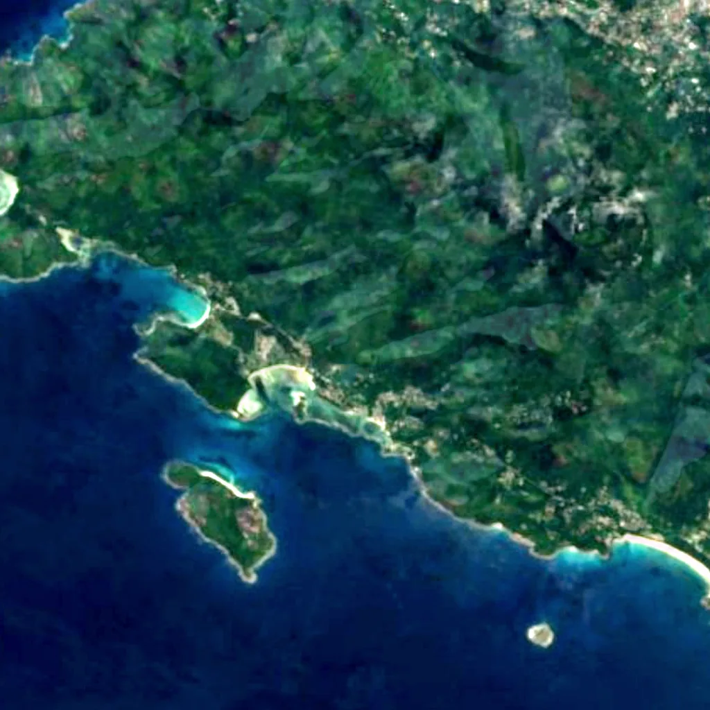 Sauzier Waterfall seen from above (Sentinel-2)
