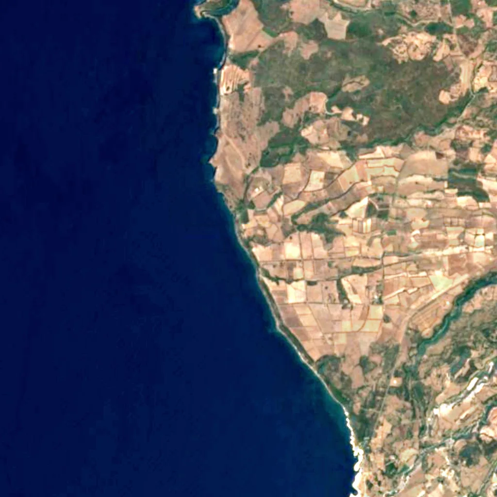 S'Iscala 'e S'Atentu waterfall seen from above (Sentinel-2)
