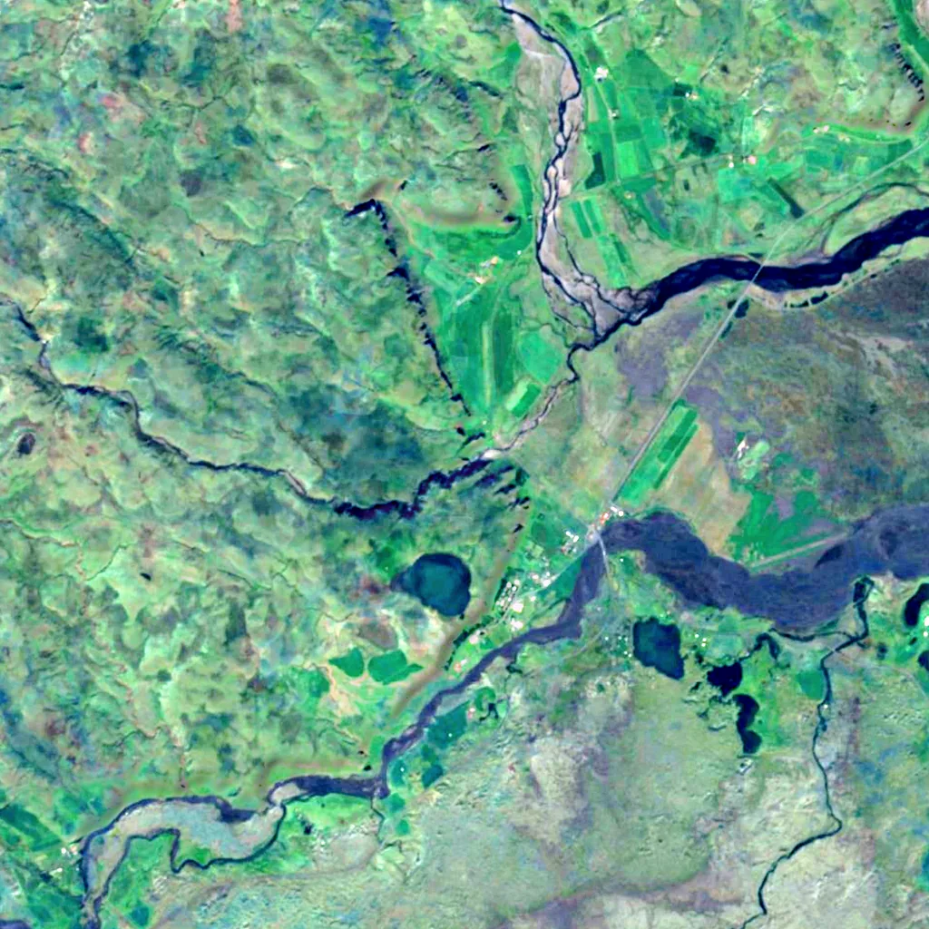 Stjórnarfoss seen from above (Sentinel-2)
