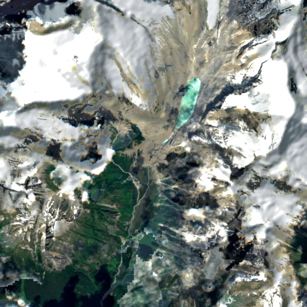 Swiftcurrent Falls seen from above (Sentinel-2)