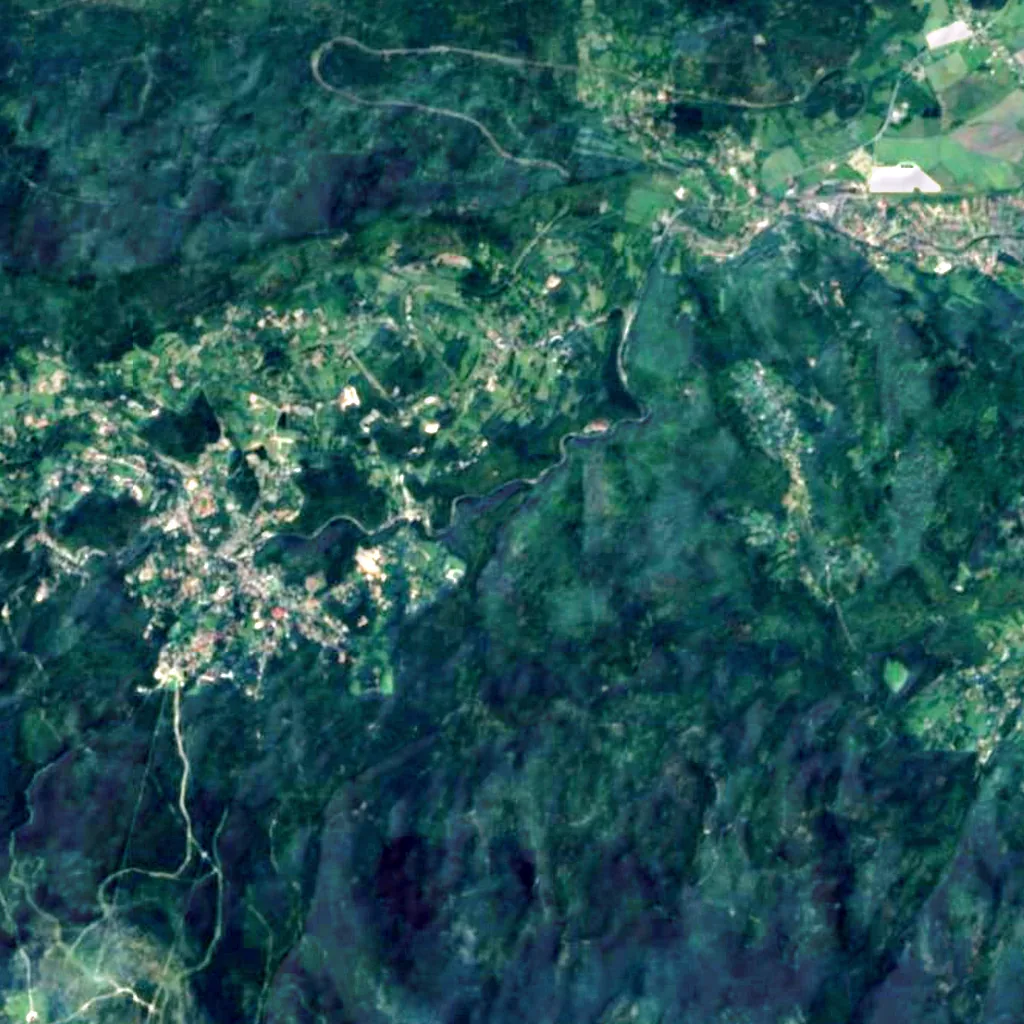 Szklarka Waterfall seen from above (Sentinel-2)