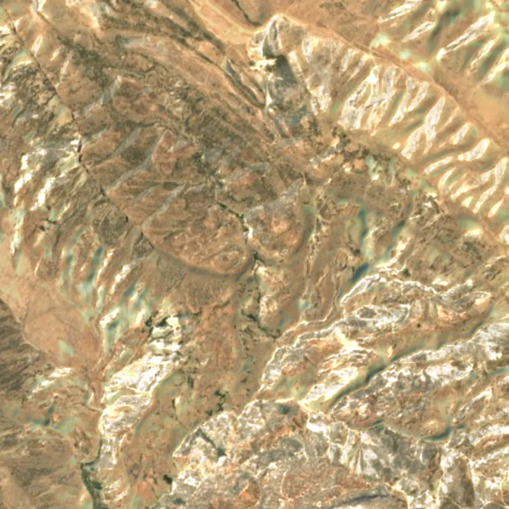 Tang-e Tamoradi Waterfall seen from above (Sentinel-2)