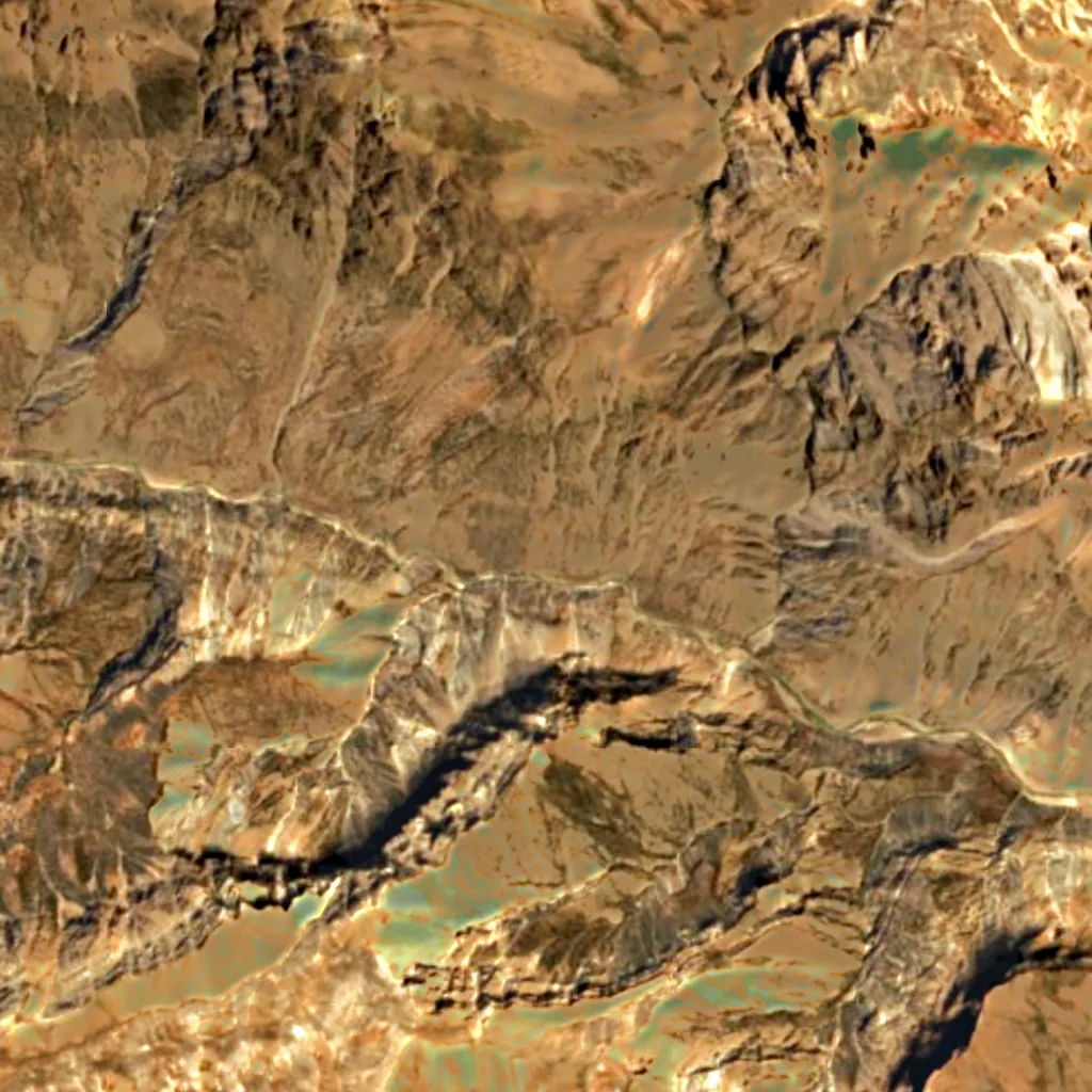 Tang-e Zendan Waterfall seen from above (Sentinel-2)