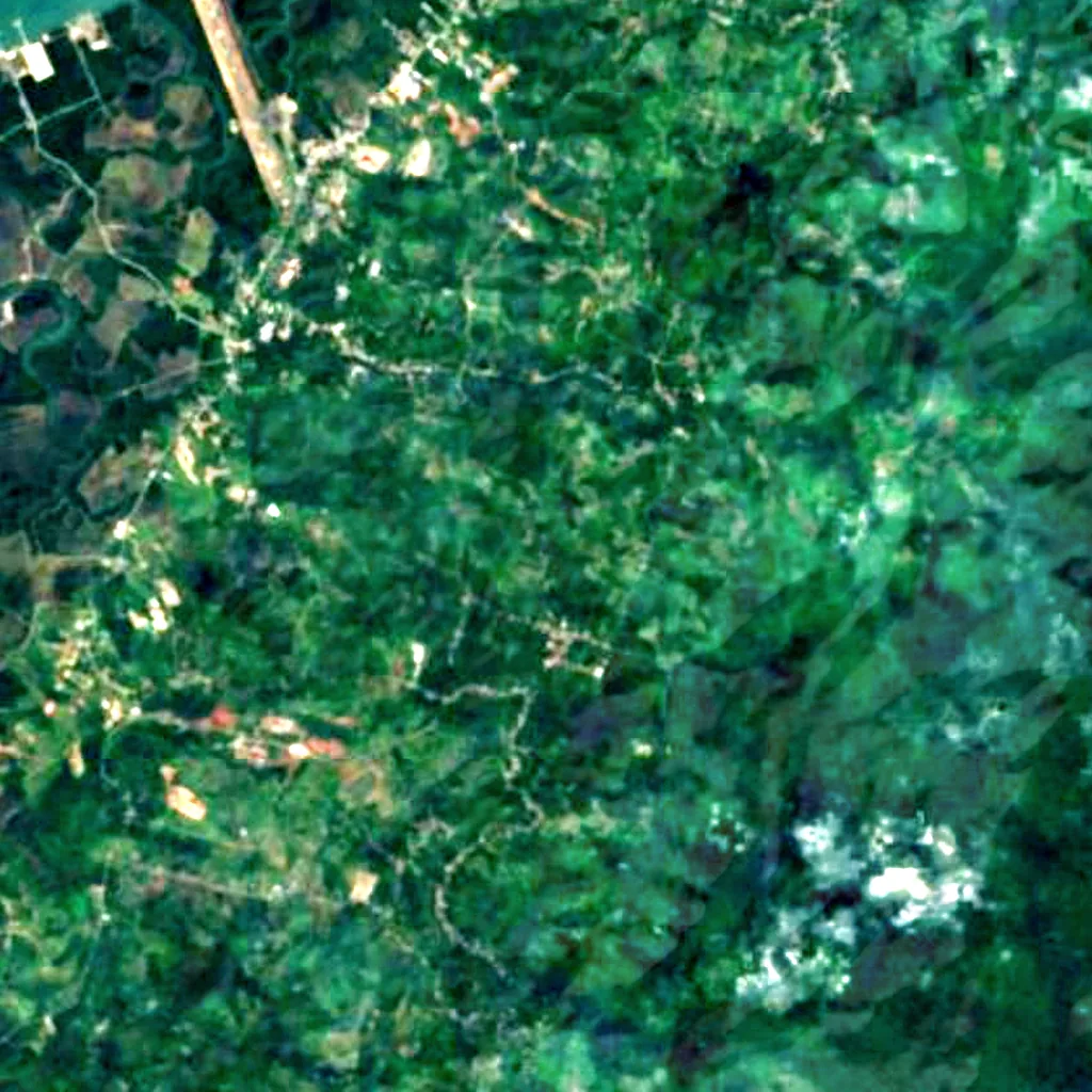Tumpang Dua Waterfall seen from above (Sentinel-2)