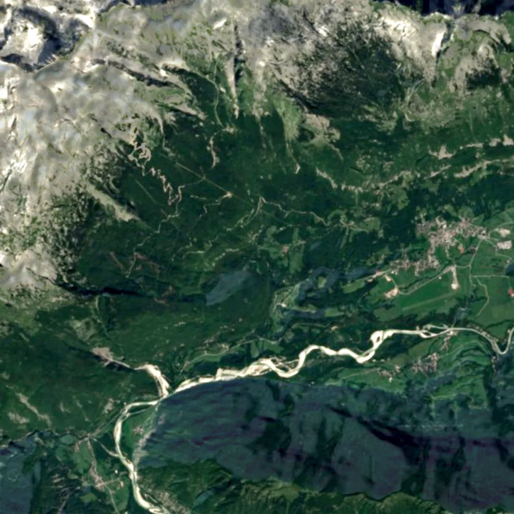 Virje Falls seen from above (Sentinel-2)