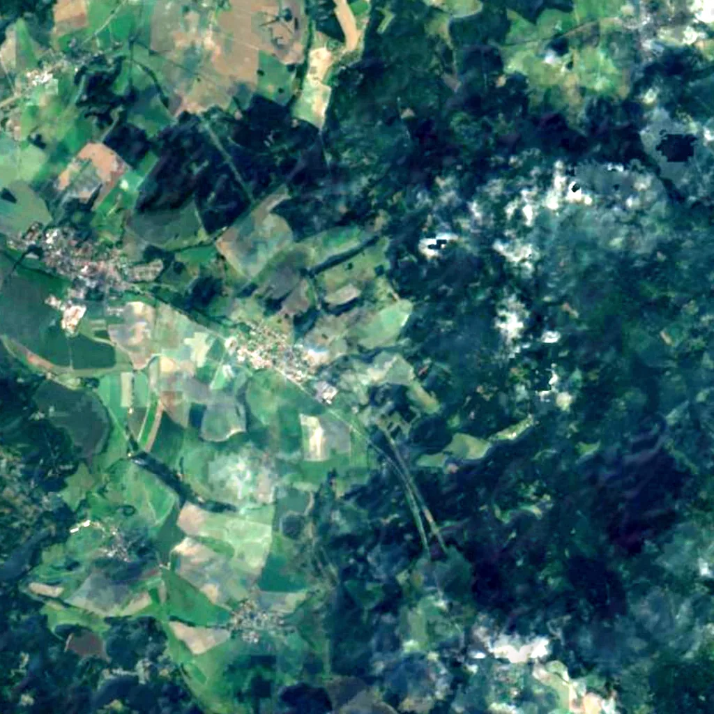 Vojnoměstecký vodopád seen from above (Sentinel-2)