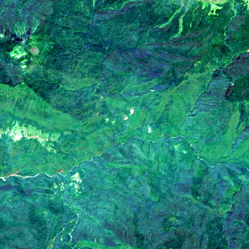 Waterfall Bezymyanny seen from above (Sentinel-2)