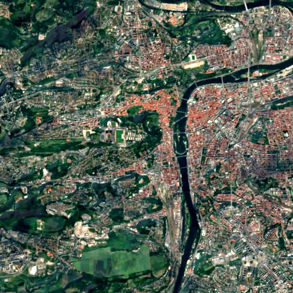 Waterfall in Kinského zahrada seen from above (Sentinel-2)