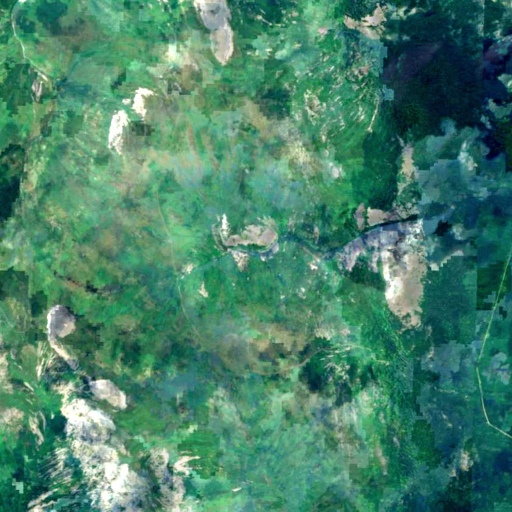 Zhigalan Waterfalls seen from above (Sentinel-2)