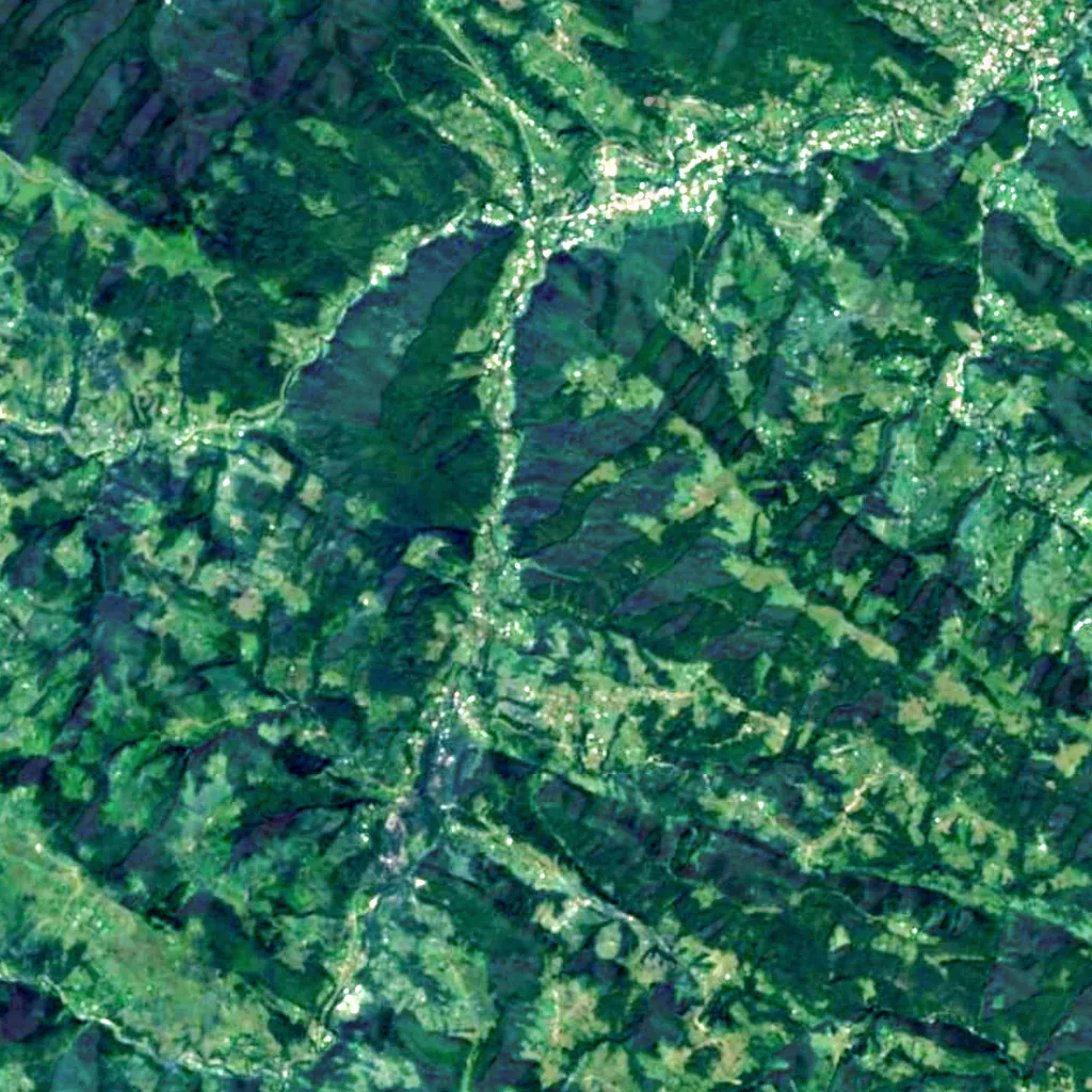 Zholob Waterfall seen from above (Sentinel-2)